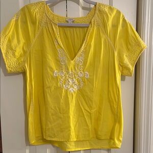 J. Crew yellow cotton top with embroidery & smocking S